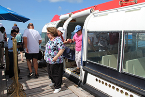 Cruise visitors disembark at the Charlestown pier (file photo)